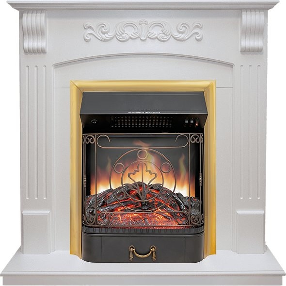 Каминокомплект Sorrento угловой - Белый дуб с очагом Majestic FX Brass в Казани