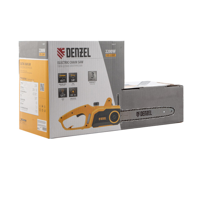 Пила цепная электрическая EDS-2200P, 2.2 кВт,поперечная, шина 45 см, шаг 3/8, паз 1.3 мм, 63 звена Denzel в Казани