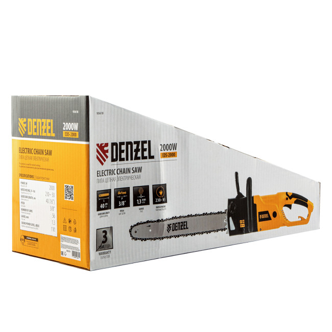 Пила цепная электрическая EDS-2000, 2 кВт,продольная, шина 40 см, шаг 3/8, паз 1.3 мм, 56 звеньев Denzel в Казани