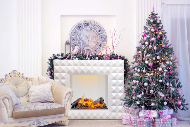 Каминокомплект Diamond - Бьянко белый с очагом Cassette 600 LNH-INT (с дровами) в Казани