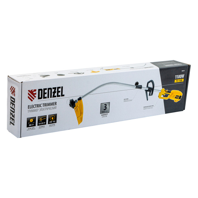 Триммер электрический TE-1100, 1100 Вт, 380 мм, катушка, разборная штанга Denzel в Казани