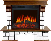 Каминокомплект Porto (Разборный) - Орех/Белый камень с очагом Jupiter FX New