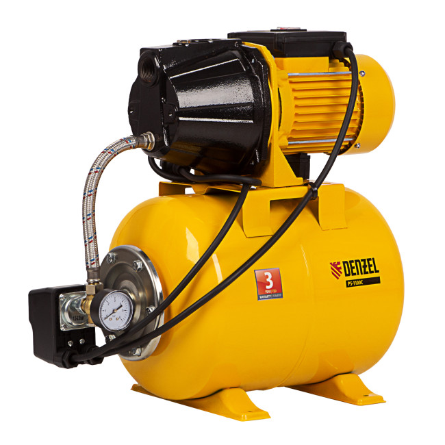 Насосная станция PS1100С, 1100 Вт, 4500 л/ч, ресивер 24 л, подъем 46 м, чугун Denzel в Казани