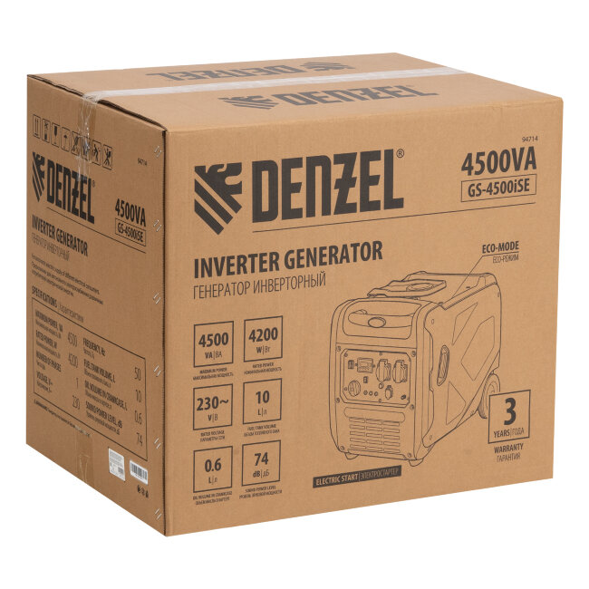 Генератор инверторный GS-4500iSE, 4,5 кВт, 230 В, закрытый корпус, электростартер Denzel в Казани Генератор инверторный GS-4500iSE, 4,5 кВт, 230 В, закрытый корпус, электростартер Denzel в Казани