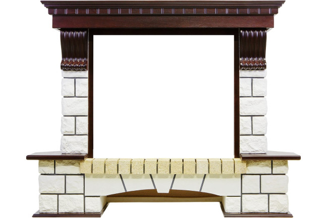 Каминокомплект Pierre Luxe - Темный дуб / Белый (Ширина 1320мм) с очагом Dioramic 28 LED FX в Казани