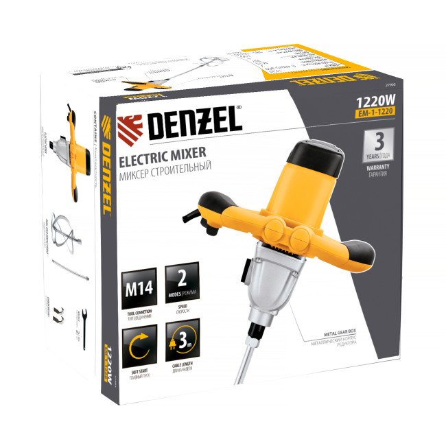 Миксер строительный EM-1-1220, 1220 Вт, 0-480/0-800 об/мин Denzel в Казани