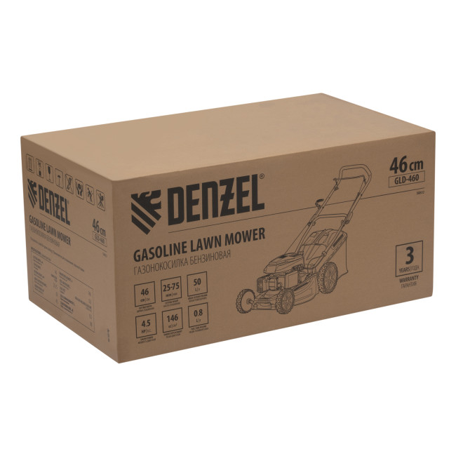 Газонокосилка бензиновая GLD-460, 146 куб.см, ширина 46 см, ручная, 7 уровней, травосборник 50 л Denzel в Казани