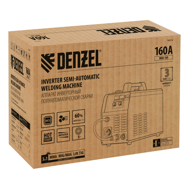 Аппарат инвертор. полуавтомат. cварки IMIG-160 Synergy, 160 А, ПВ 60%, катушка 5 кг Denzel в Казани
