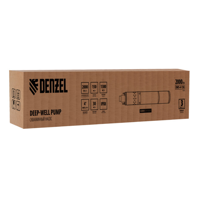 Скважинный насос DWS-4-150, винтовой, диаметр 4", 1300 Вт, 2000 л/ч, напор 150 м Denzel в Казани