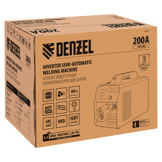 Аппарат инвертор. полуавтомат. cварки IMIG-200, 200 А, ПВ 60%, катушка 5 кг Denzel в Казани Аппарат инвертор. полуавтомат. cварки IMIG-200, 200 А, ПВ 60%, катушка 5 кг Denzel в Казани