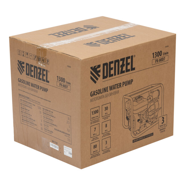 Мотопомпа бензиновая для грязной воды PX-80D7, 7 л.с., 3", 1300 л/мин, глуб 8 м,напор 30 м Denzel в Казани