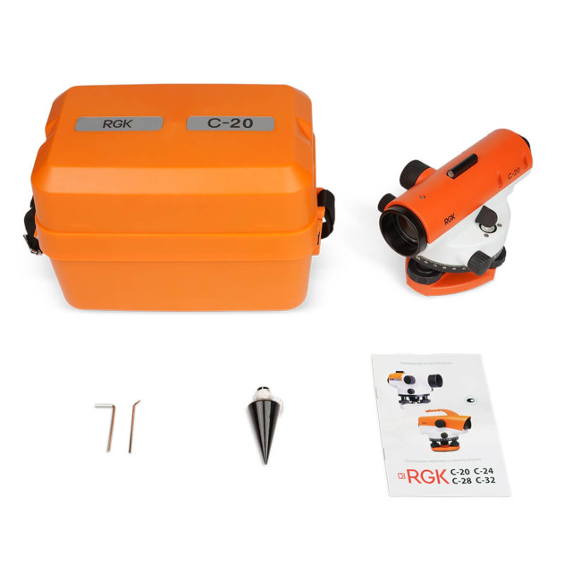Комплект оптический нивелир RGK C-20 с поверкой + штатив S6-N + рейка AMO S4 в Казани