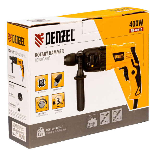 Перфоратор электрический RH-400-12, SDS-plus, 400 Вт, 1.2 Дж, 2 режима Denzel в Казани