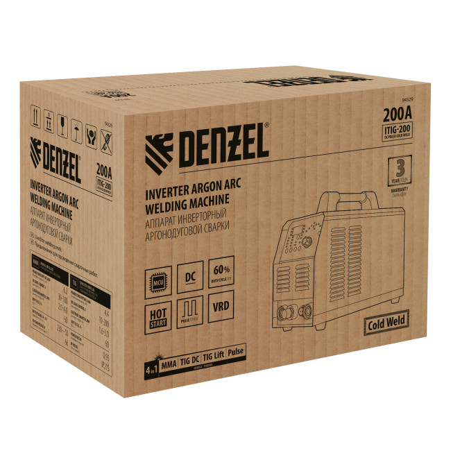 Аппарат инвертор. аргонодуговой сварки ITIG-200 DС Pulse Cold Weld, 200 А, ПВ 60% Denzel в Казани