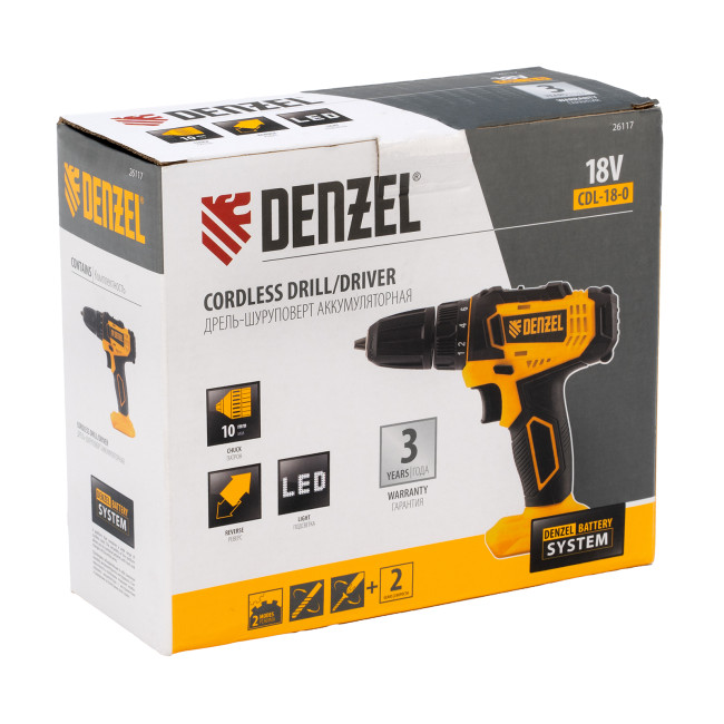Дрель-шуруповерт аккумуляторная CDL-18-0, Li-Ion, 18 В Denzel в Казани