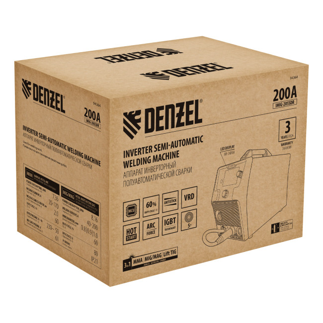 Аппарат инвертор. полуавтомат. cварки IMIG-205SDR, 200 А, ПВ 60%, катушка 5 кг Denzel в Казани Аппарат инвертор. полуавтомат. cварки IMIG-205SDR, 200 А, ПВ 60%, катушка 5 кг Denzel в Казани