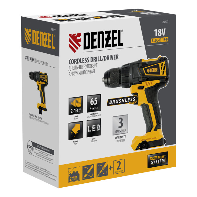 Дрель-шуруповерт аккумуляторная, бесщет. BLDL-IB-18-0, Li-Ion, 18 В Denzel в Казани Дрель-шуруповерт аккумуляторная, бесщет. BLDL-IB-18-0, Li-Ion, 18 В Denzel в Казани
