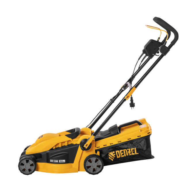Газонокосилка электрическая GM-1200, 1200 Вт, ширина 32 см, 3 уровня, травосборник 25 л. Denzel в Казани
