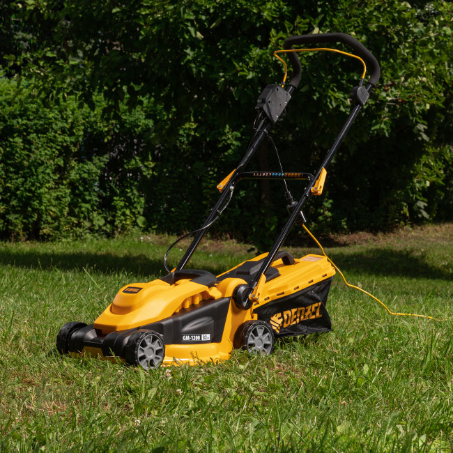Газонокосилка электрическая GM-1200, 1200 Вт, ширина 32 см, 3 уровня, травосборник 25 л. Denzel в Казани