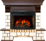 Каминокомплект Pierre Luxe угловой - Белый / Темный дуб с очагом Dioramic 25 LED FX