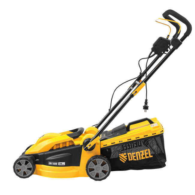Газонокосилка электрическая GM-1600, 1600 Вт, ширина 36 см, 3 уровя, травосборник 35 л. Denzel в Казани