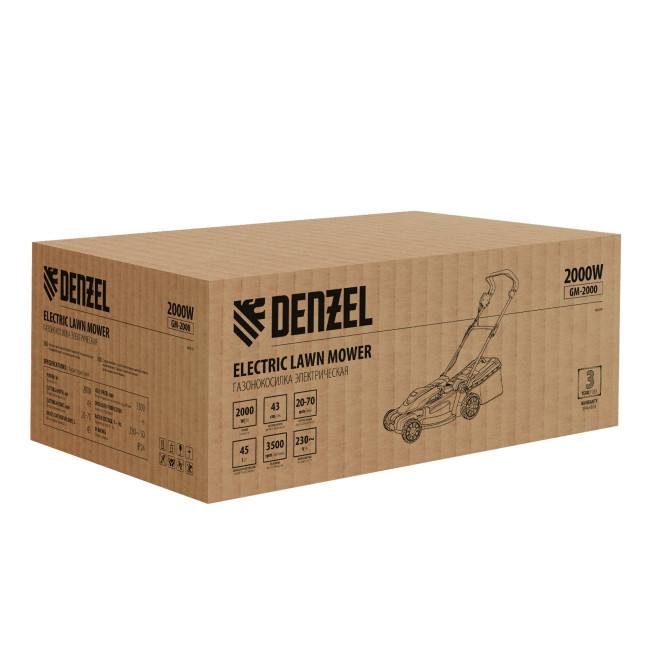 Газонокосилка электрическая GM-2000, 2000 Вт, ширина 43 см, 6 уровней, травосборник 45 л. Denzel в Казани