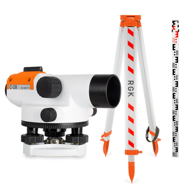 Комплект оптический нивелир RGK C-28 + штатив S6-N + рейка AMO S4 в Казани