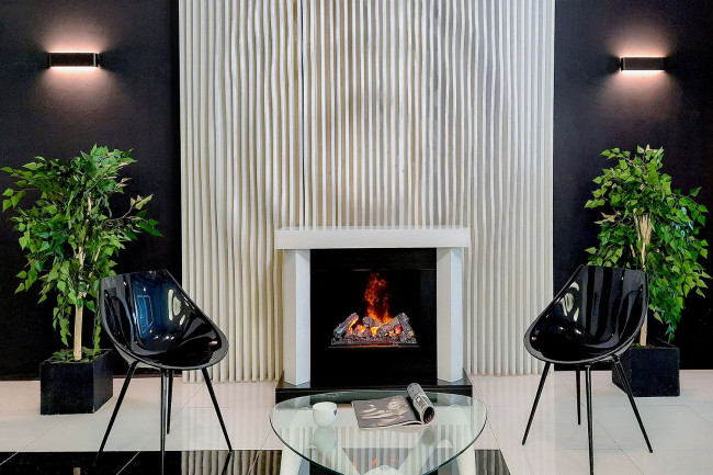 Каминокомплект Vancouver - Черный лак с очагом Cassette 600 LNH-INT (с дровами) в Казани