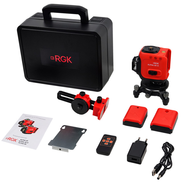 Лазерный уровень RGK ALPHA 3D-D с зелёным лучом в Казани