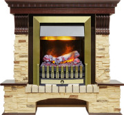 Каминокомплект Pierre Luxe - Темный дуб / Сланец (Высота 1005мм) с очагом Danville Antique Brass FB2