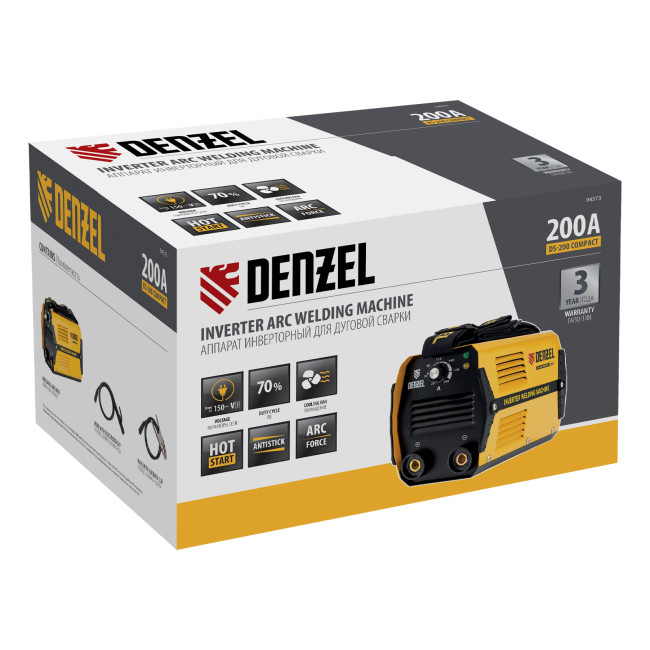 Аппарат инверторный дуговой сварки DS-200 Compact, 200 А, ПВ 70%, диаметр электрода 1.6-5 мм Denzel в Казани Аппарат инверторный дуговой сварки DS-200 Compact, 200 А, ПВ 70%, диаметр электрода 1.6-5 мм Denzel в Казани