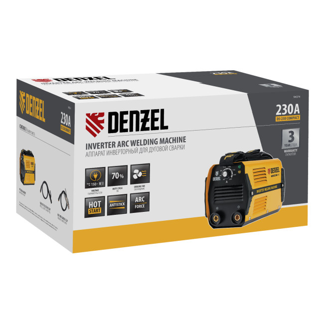 Аппарат инверторный дуговой сварки DS-230 Compact, 230 А, ПВ 70%, диаметр электрода 1.6-5 мм Denzel в Казани Аппарат инверторный дуговой сварки DS-230 Compact, 230 А, ПВ 70%, диаметр электрода 1.6-5 мм Denzel в Казани