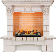 Каминокомплект Pierre Luxe - Слоновая кость / Шампань (Высота 1035мм) с очагом Cassette 600 LNH-INT (с дровами)