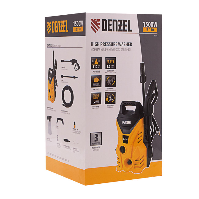 Моечная машина высокого давления R-110, 1500 Вт, 110 бар, 5,7 л/мин, переносная Denzel в Казани
