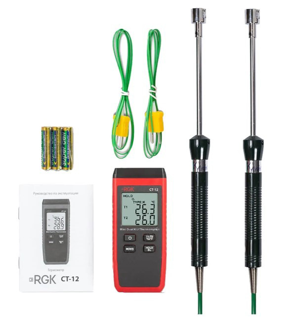 Термометр RGK CT-12 с 2-мя поверхностными зондами TR-10S с поверкой в Казани