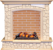 Каминокомплект Preston - Слоновая кость с патиной / Кирпич с очагом Cassette 600 NH