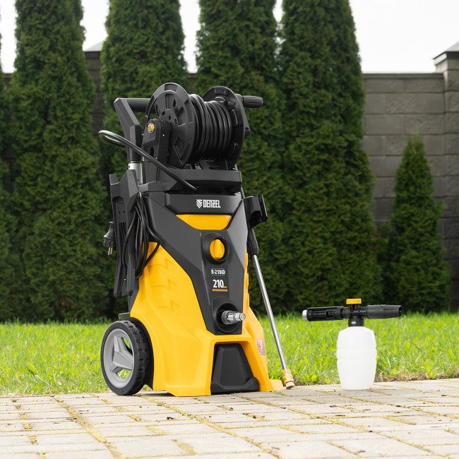 Моечная машина высокого давления R-210iD, 2600 Вт, 210 бар, 8.0 л/мин, асинхронный двигатель, барабан Denzel в Казани