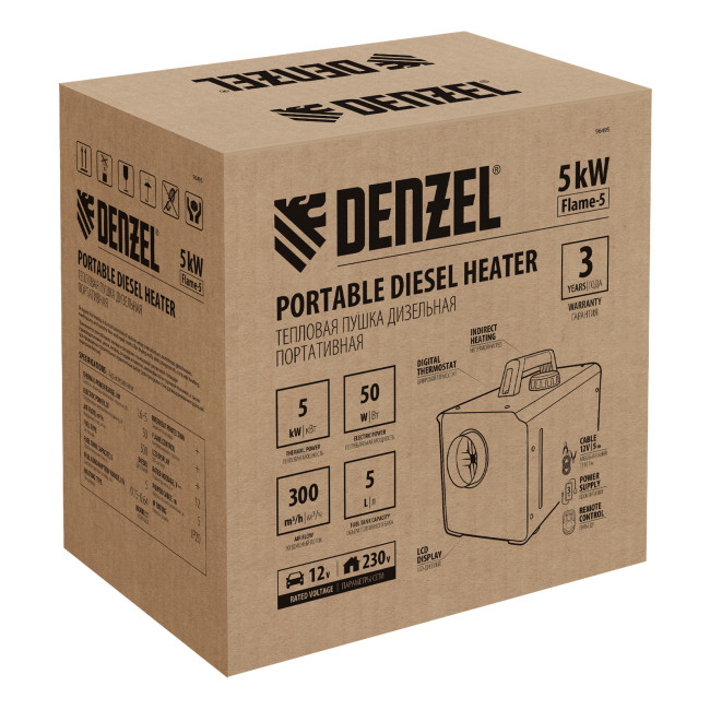 Дизельная тепловая портативная пушка  Flame-5, 5кВт, 300м3/ч, непр.наг., циф. терм. Denzel в Казани