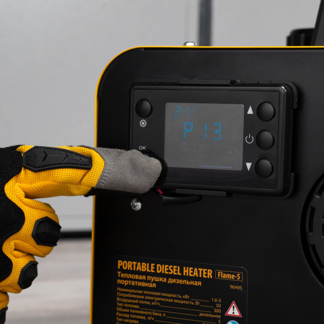 Дизельная тепловая портативная пушка  Flame-5, 5кВт, 300м3/ч, непр.наг., циф. терм. Denzel в Казани
