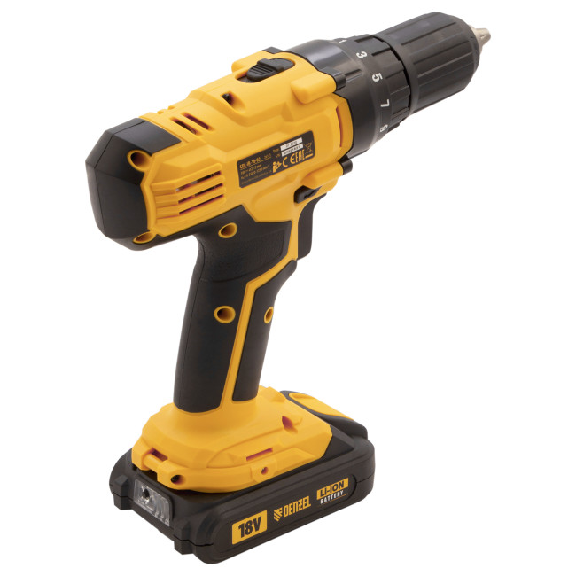Дрель-шуруповерт аккумуляторная CDL-IB-18-02, Li-Ion, 18 В, 2 акк. Denzel в Казани