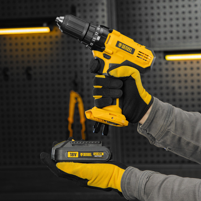 Дрель-шуруповерт аккумуляторная CDL-IB-18-02, Li-Ion, 18 В, 2 акк. Denzel в Казани Дрель-шуруповерт аккумуляторная CDL-IB-18-02, Li-Ion, 18 В, 2 акк. Denzel в Казани