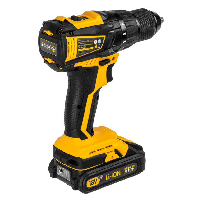 Дрель-шуруповерт аккумуляторная, бесщет. BLDL-IB-18-02, Li-Ion, 18 В, 2 акк. Denzel в Казани