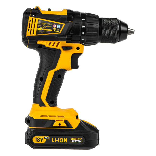 Дрель-шуруповерт аккумуляторная, бесщет. BLDL-IB-18-02, Li-Ion, 18 В, 2 акк. Denzel в Казани