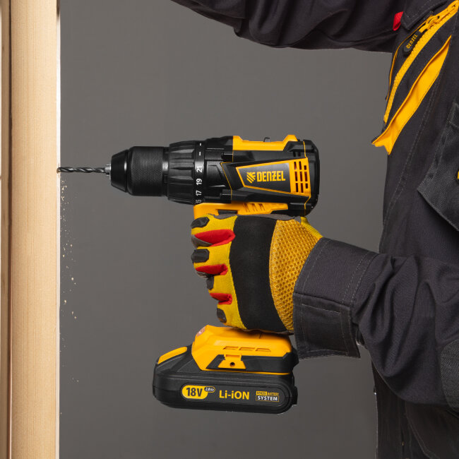 Дрель-шуруповерт аккумуляторная, бесщет. BLDL-IB-18-02, Li-Ion, 18 В, 2 акк. Denzel в Казани