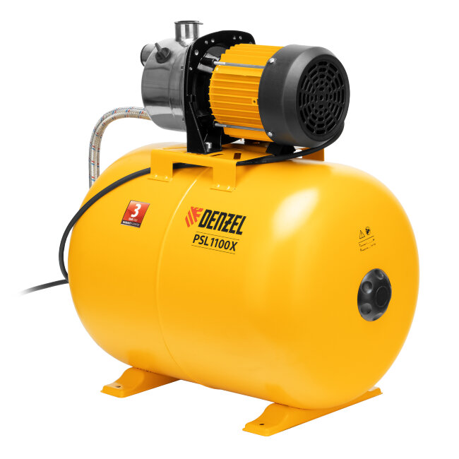Насосная станция PSL1100X, 1100 Вт, 3600 л/ч, ресивер 50 л, подъем 45 м, нержавейка Denzel в Казани