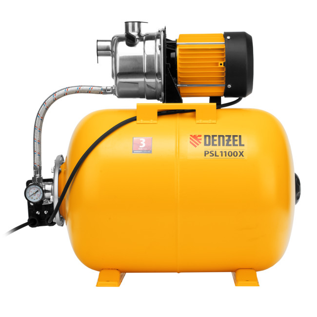 Насосная станция PSL1100X, 1100 Вт, 3600 л/ч, ресивер 50 л, подъем 45 м, нержавейка Denzel в Казани