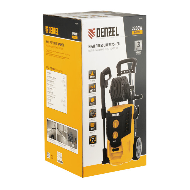 Моечная машина высокого давления R-180D, 2200 Вт, 180 бар, 380 л/ч, с барабаном Denzel в Казани