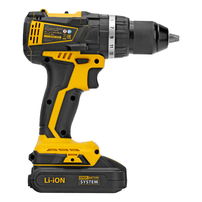 Дрель-шуруповерт аккумуляторная ударная бесщет CIDB-IB-18-02, Li-Ion, 18 В, 2 акк. Denzel в Казани