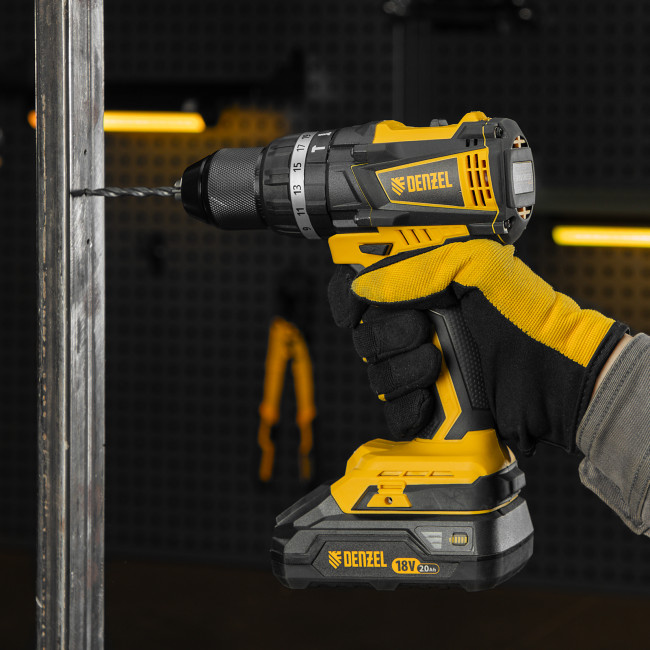 Дрель-шуруповерт аккумуляторная ударная бесщет CIDB-IB-18-02, Li-Ion, 18 В, 2 акк. Denzel в Казани