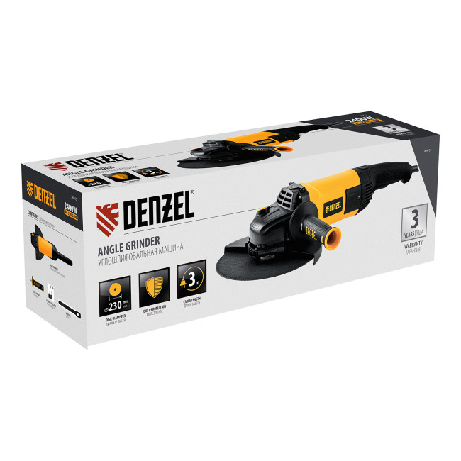 Машина шлифовальная угловая AG230-2400, 2400 Вт, 230 мм, 6000 об/мин Denzel в Казани